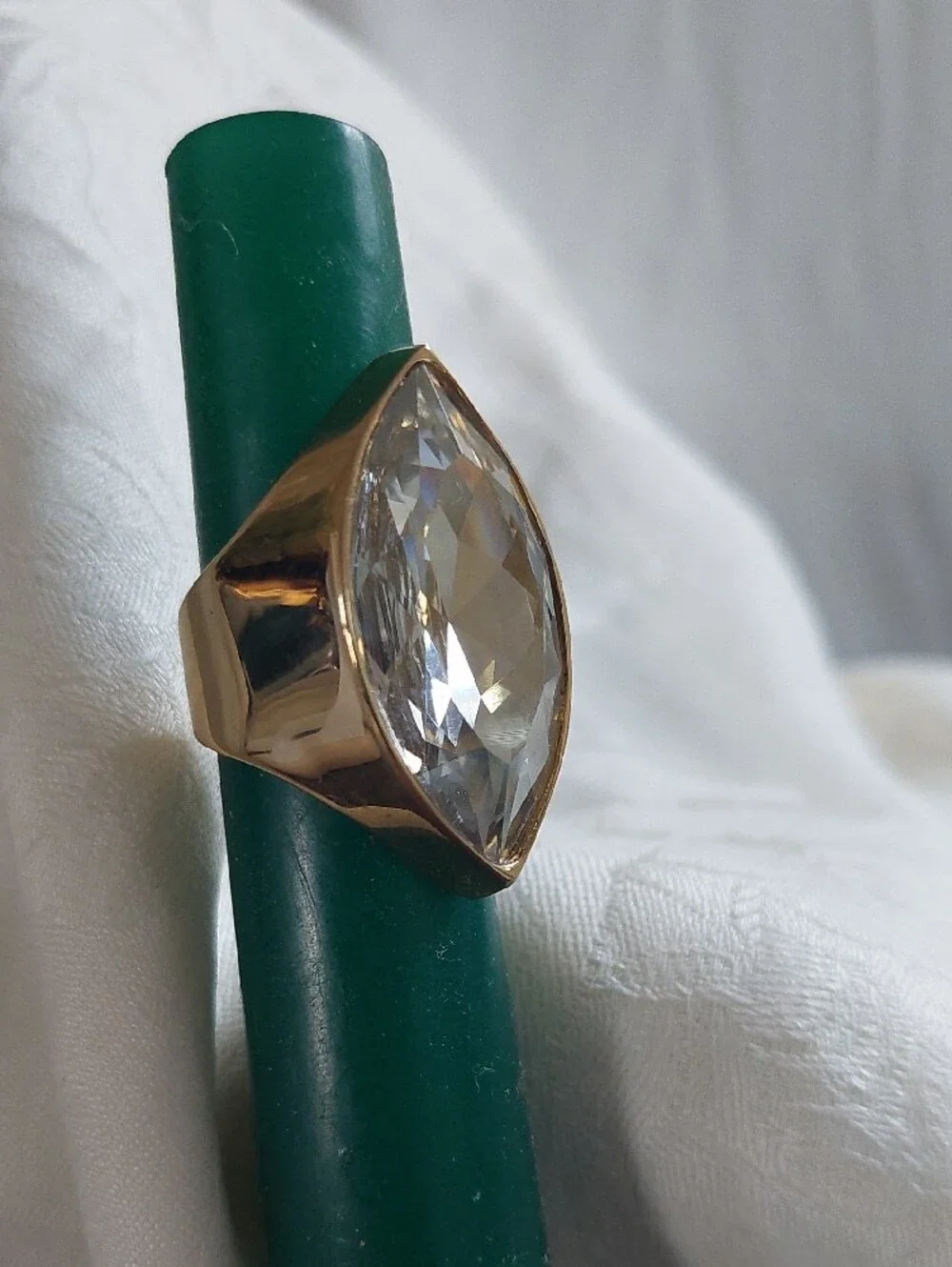 St John Gold-Tone Marquise Clear Crystal Statement Ring Size 6